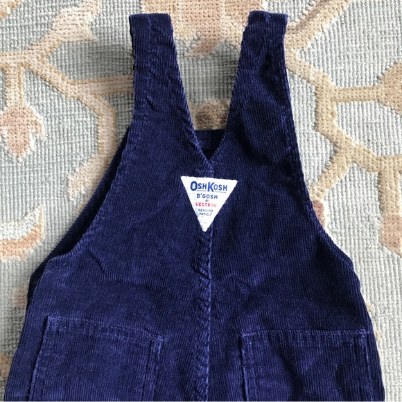 Vintage OshKosh B’gosh Sz 12 M Navy Blue Corduroy Vestbak Overalls Made in USA - Picture 11 of 16
